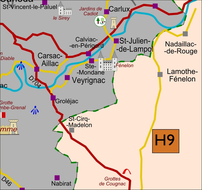 carte Périgord H9 Calviac-en-Périgord Carsac-Aillac Sainte-Mondane Saint-Julien-de-Lampon Veyrignac