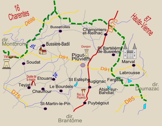 carte Périgord A5 Bussière-Badil Champniers-et-Reilhac Piégut-Pluviers Puybégout Saint-Barthélemy-de-Bussière