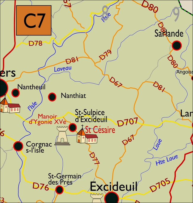 carte Périgord C7 Corgnac-sur-l'Isle Nanthiat Saint-Sulpice-d'Excideuil