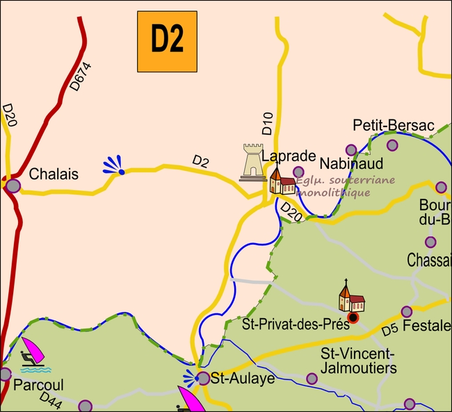 carte Périgord D2 Petit-Bersac Saint-Privat-des-Prés