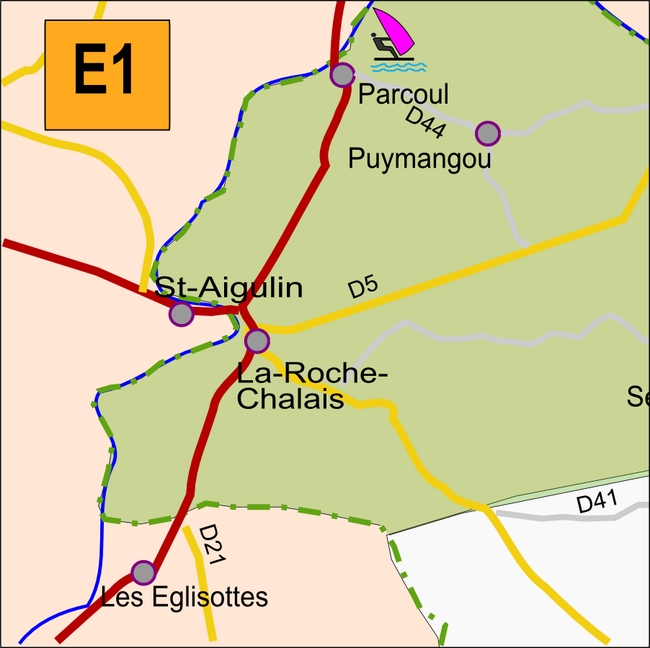 carte Périgord E1 Parcoul Puymangou La&nbsp;Roche-Chalais