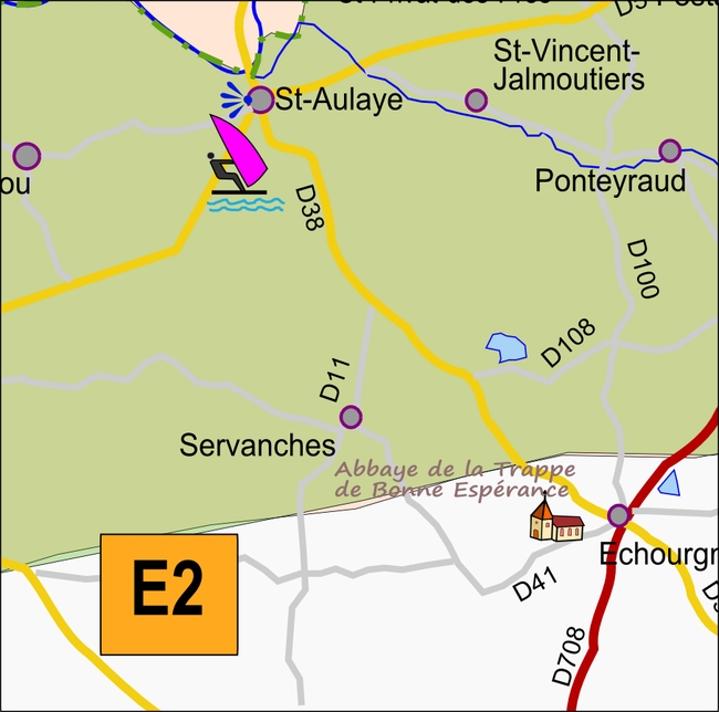 carte Périgord E2 Ponteyraud Saint-Aulaye Saint-Vincent-Jalmoutiers Servanches