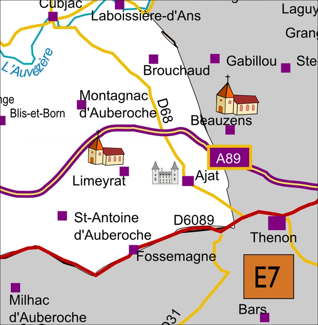 carte Périgord E7 La Boissière-d'Ans Cubjac Limeyrat Saint-Antoine-d'Auberoche Thenon