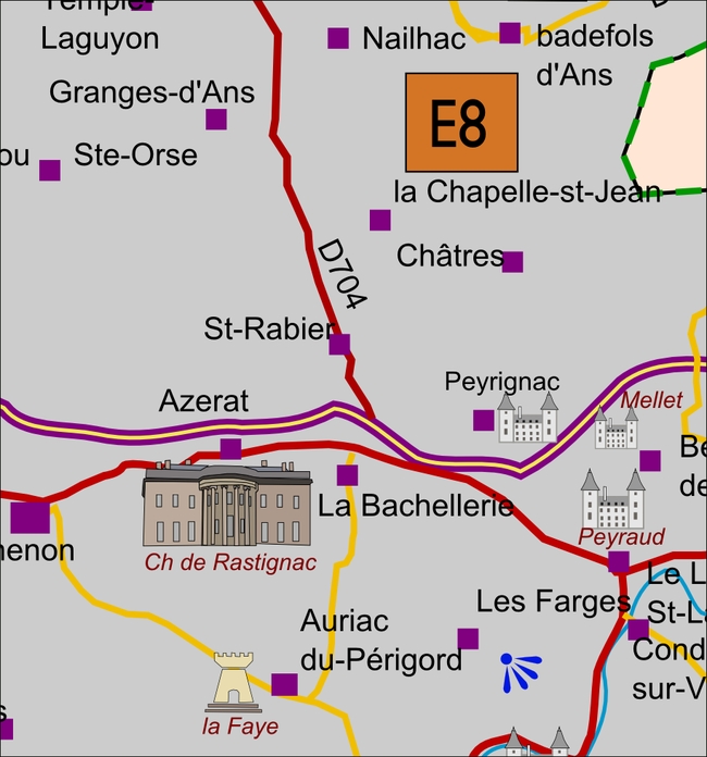 carte Périgord E8 Azerat La Bachellerie Badefols-d'Ans Condat-sur-Vézère Le Lardin-Saint-Lazare