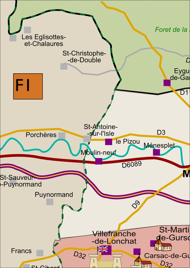 carte Périgord F1 Ménesplet Minzac Moulin-Neuf Le Pizou