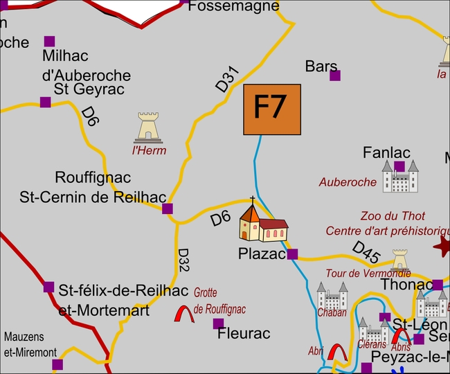 carte Périgord F7 Fleurac Peyzac-le-Moustier Plazac Rouffignac-Saint-Cernin-de-Reilhac Saint-Léon-sur-Vézère