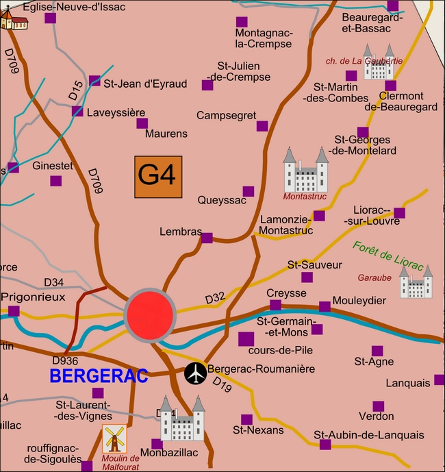 carte Périgord G4 Bergerac, Campsegret, Clermont-de-Beauregard, Creysse, Ginestet, Lamonzie-Montastruc, Lamonzie-Saint-Martin, Laveyssière, Lembras, Liorac-sur-Louyre, Maurens, Montagnac-la-Crempse, Mouleydier, Queyssac, Saint-Georges-de-Montclard, Saint-Germain-et-Mons, Saint-Julien-de-Crempse, Saint-Martin-des-Combes, Saint-Sauveur