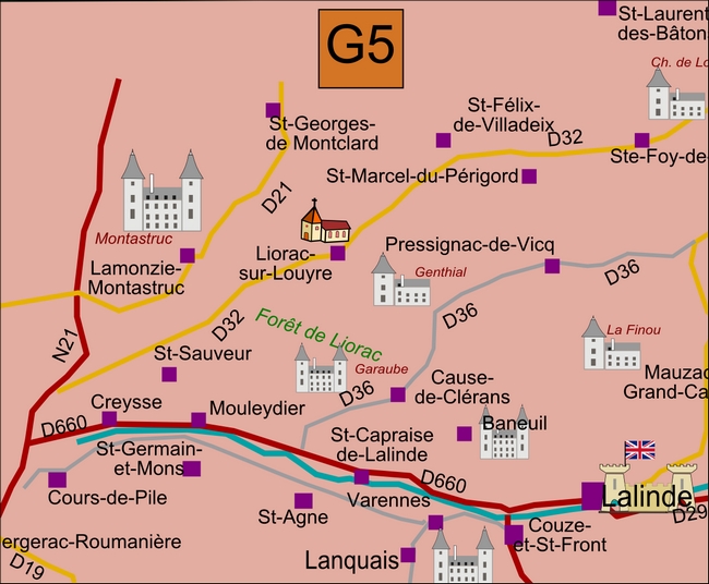 carte Périgord G5 Baneuil Lalinde Pressignac-Vicq Saint-Capraise-de-Lalinde Varennes
