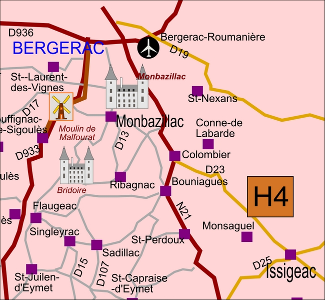 carte Périgord H4 Monbazillac Ribagnac Sadillac Saint-Nexans Singleyrac